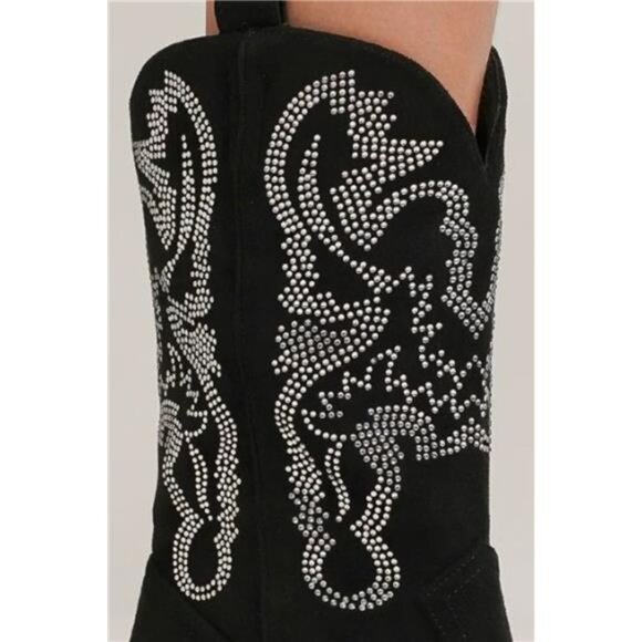 NWT BEAST FASHION Rhinestone Detail Black Suede Western Style Point Toe Boots - Picture 3 of 3